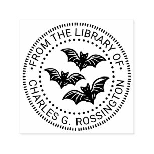 Three Creepy Flying Bats Library Book Name Self-inking Stamp