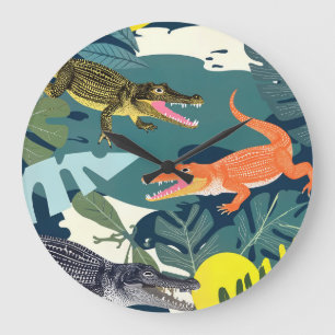 Three Crocodiles Large Clock