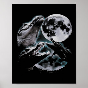Three Crocodiles Moon Funny 3 Alligator Dead Moon  Poster