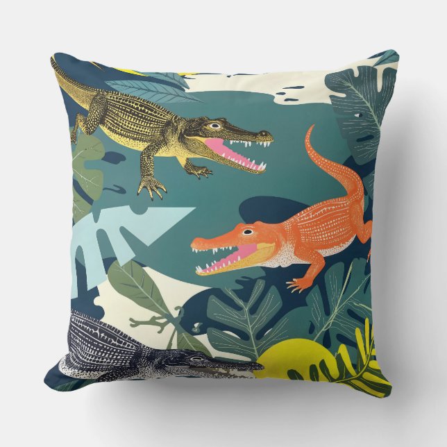 Three Crocodiles Throw Pillow (Front)