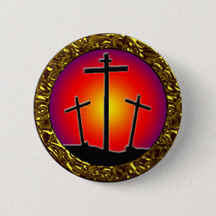 THREE CROSSES 2 INCH ROUND BUTTON
