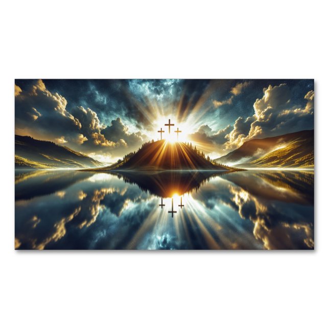 Three Crosses at a Lake  Magnetic Business Card (Front)