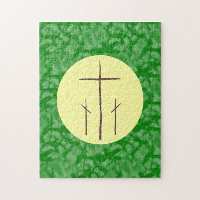 Three Crosses Calvary on Yellow on Green Fractal Jigsaw Puzzle (Vertical)