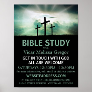 Three Crosses, Christian Bible Class Advertising Poster