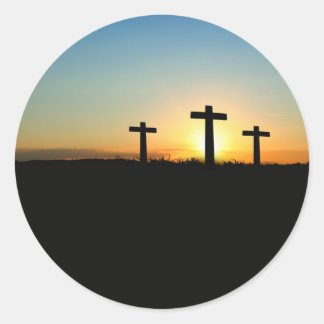 Three crosses classic round sticker