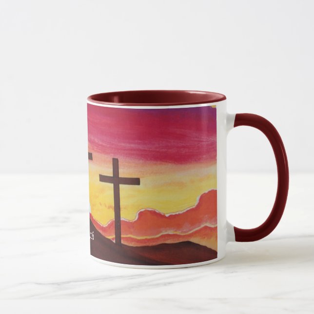 Three Crosses Crucifixion John 3:16 Coffee Mug Art (Right)