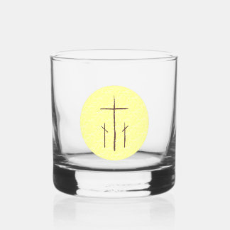 Three Crosses on Calvary Yellow Whiskey Glass