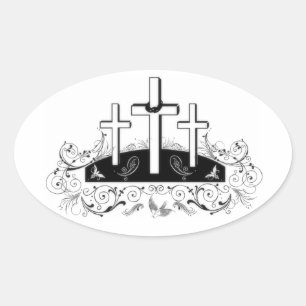 Three crosses oval sticker
