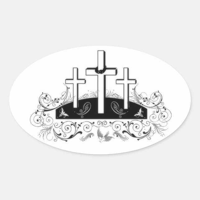 Three crosses oval sticker (Front)