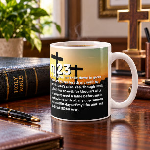 Three Crosses Psalm 23 Sunset Bible Verse Coffee Mug