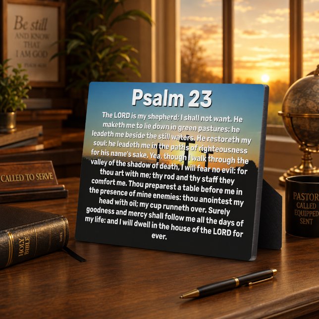 Three Crosses Psalm 23 Sunset Bible Verse Plaque (Creator Uploaded)