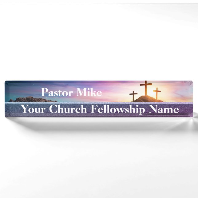 Three Crosses Sunset Church Pastor Nameplate (Front)
