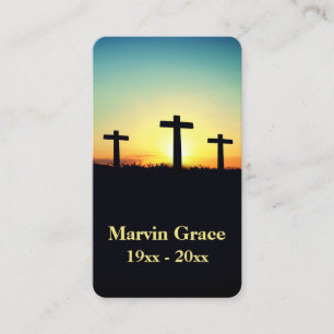 Three Crosses Sunset Funeral Prayer Card