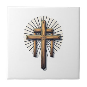 Three Crosses Vintage Engraving Faith Tee (1) Tile