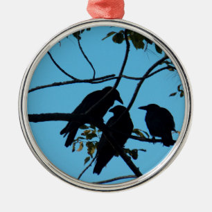 Three Crows In a Tree Metal Ornament