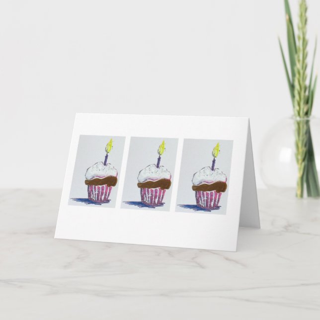 Three cupcakes with candles card (Front)