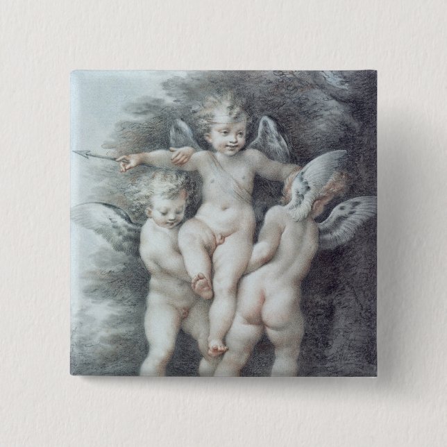 Three Cupids 2 Inch Square Button (Front)