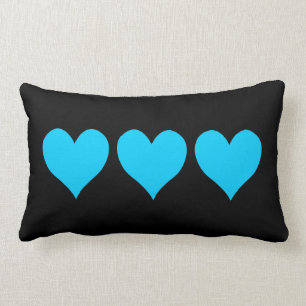 Three Cute Aqua Blue Hearts Lumbar Pillow