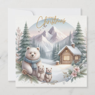 Three Cute Bears in the Nordic nature Holiday Card