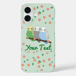 Three Cute Budgies Floral Cherry Blossom iPhone 16 Case