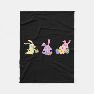 Three Cute Bunnies Carrying Easter Byskets For Kid Fleece Blanket