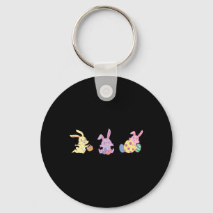 Three Cute Bunnies Carrying Easter Byskets For Kid Keychain