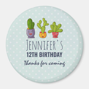Three Cute Cactus in Flower Pots Fun Birthday Magnet