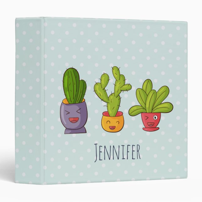 Three Cute Cactus in Flower Pots Fun Illustration Binder (Front/Spine)