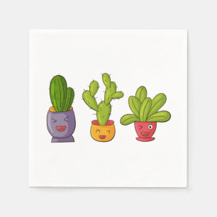 Three Cute Cactus in Flower Pots Fun Illustration Napkin
