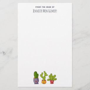 Three Cute Cactus in Flower Pots Fun Illustration Stationery