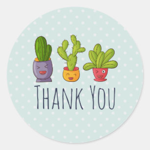 Three Cute Cactus in Flower Pots Fun Thank You Classic Round Sticker