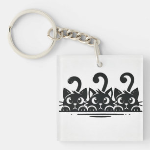 Three Cute Cartoon Cats with Large Eyes Keychain