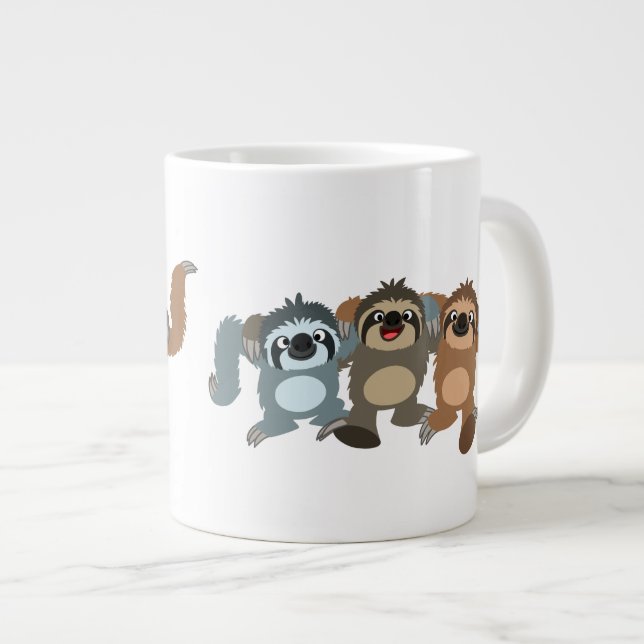 Three Cute Cartoon Sloths Large Coffee Mug (Front Right)