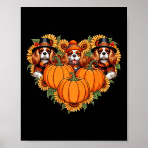 Three Cute Cavalier King Charles Spaniels Thanksgi Poster