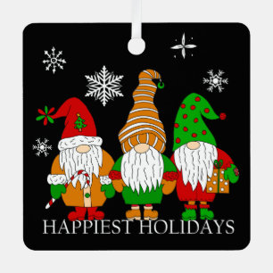 Three Cute Christmas Gnomes Personalized Holiday  Metal Ornament