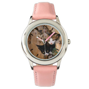 Three Cute Curious Cat Kittens Funny , dial-plate Watch