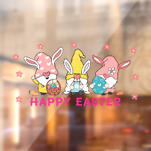 Three Cute Easter Bunny Gnome with Rabbit Ears Window Cling