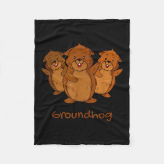 Three Cute Groundhogs Funny Woodchuck &amp; Ground Fleece Blanket