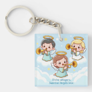 Three cute guardian angels playing trumpets keychain