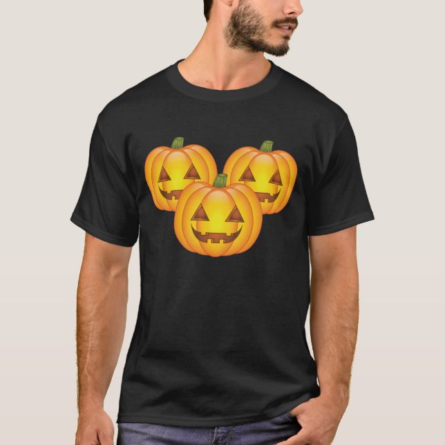 Three Cute Halloween Jack O’Lantern Pumpkins T-Shirt (Front)