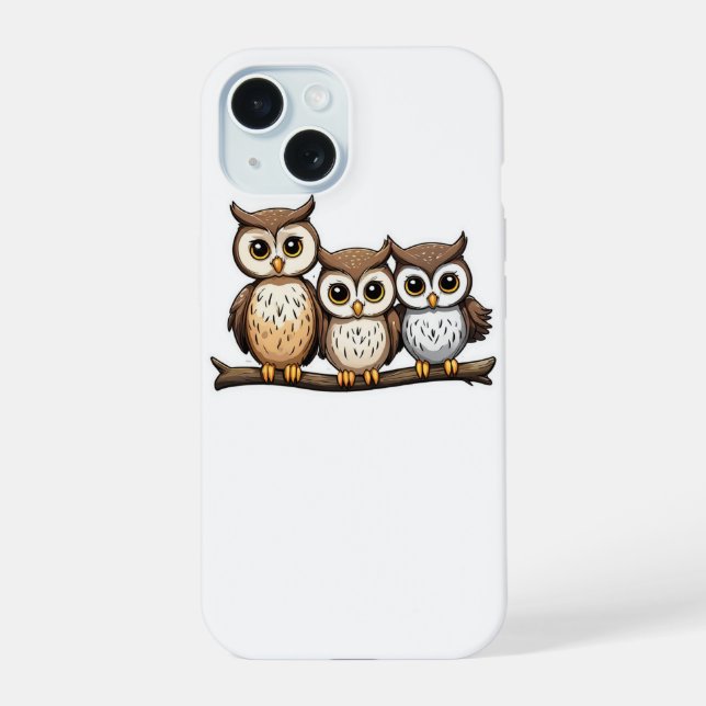 Three Cute Little Owl iPhone 15 Case (Back)