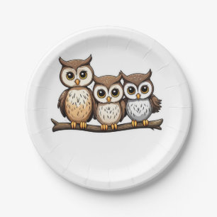 Three Cute Little Owl Paper Plate