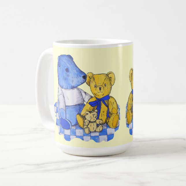  three cute old teddy bears coffee mug (Front Left)