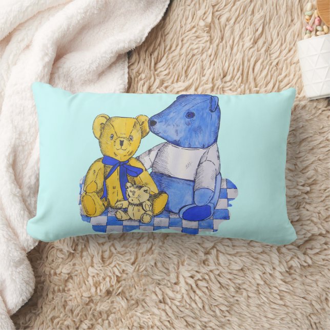 three cute old teddy bears lumbar pillow (Blanket)