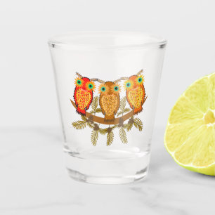 Three cute owls shot glass