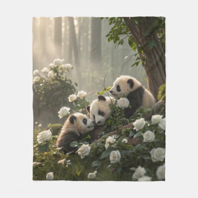 Three Cute Pandas Fleece Blanket (Front)