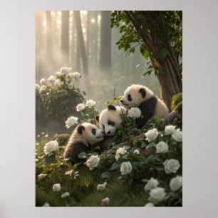 Three Cute Pandas Poster