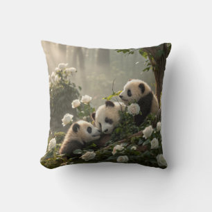 Three Cute Pandas Throw Pillow
