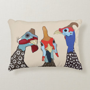 Three Cute Patterned Guinea Fowl Birds Accent Pillow