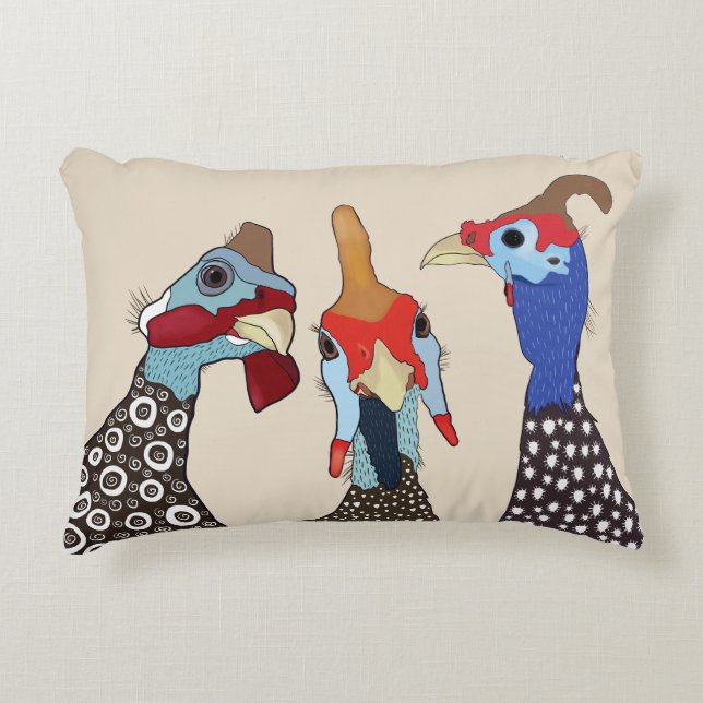 Three Cute Patterned Guinea Fowl Birds Accent Pillow (Front)